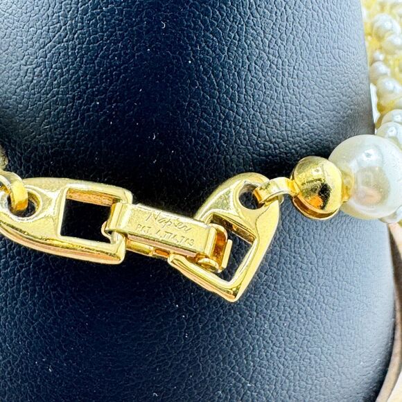 Vintage Napier Faux Pearl Bracelet Seed Bead Multi Strand Twist Barrel JJ60 - Picture 6 of 7